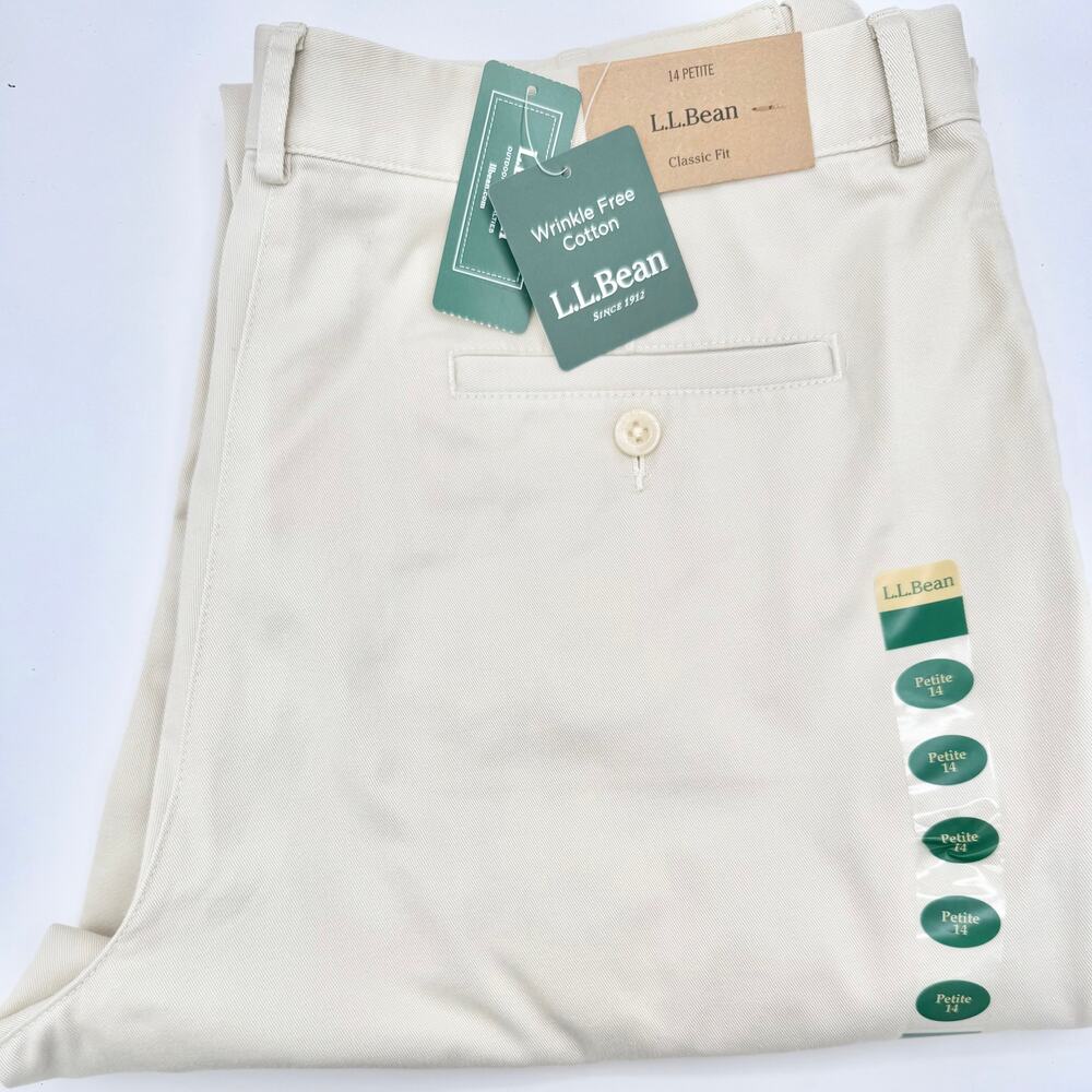 L.L. Bean Classic Fit Wrinkle-Free Cotton Pants 14 Petite Heritage Stone NWT